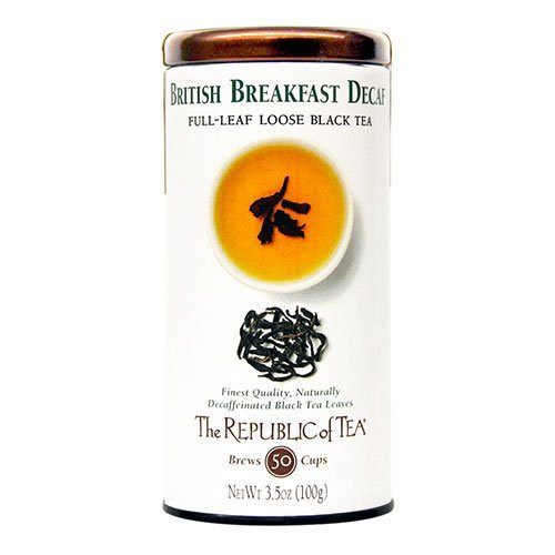 The Republic of Tea Decaf British Breakfast Black Full-Leaf Loose Tea,  3.5 oz Tin | Steeps 50 Cups 