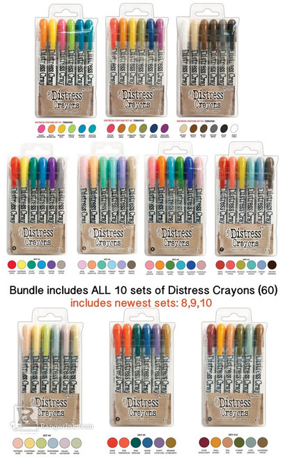 Tim Holtz Bundle of 60 Distress Crayons | All 10 Sets | Set 1, 2, 3, 4, 5, 6, 7, 8, 9, 10 | 6 Count (Pack of 10)