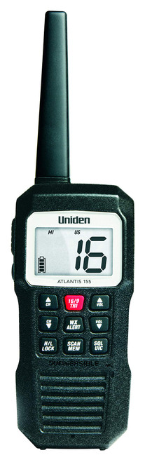 Uniden Atlantis 155 Handheld Two-Way VHF Marine Radio, Floating IPX7 Submersible Waterproof, Dual-Color Screen, All USA/International/Canadian Marine Channels, NOAA Weather Alert , 10 Hour Battery