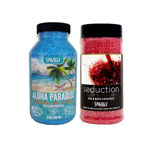 Spazazz Spa and Bath Crystals for Hot Tub and Bath Tubs — Set The Mood Love Potion #9 Seduction 17oz (482g) and Destinations Hawaii Aloha Paradise 22oz (650ml) — All Natural Aromatherapy Bundle