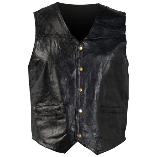Giovanni Navarre Genuine Black Leather Motorcycle Vest - Black