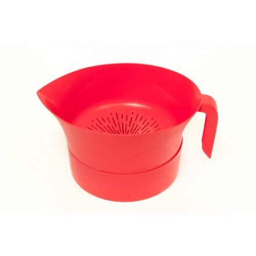 Red Easy Greasy Plastic Strainer with Handle -3 Pc Colander Set - Ground Beef Grease Strainer (Red)