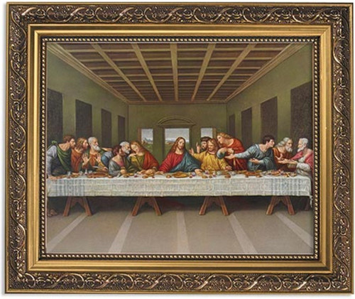 Gerffert Collection Da Vinci's The Last Supper Framed Landscape Print, 13 Inch (Ornate Gold Tone Finish Frame)