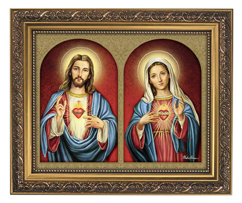Christian Brands 11 Inches Wide x 13 Inches High Catholic Faith Gifts Sacred Hearts Framed Print by Artist Michael Adams
