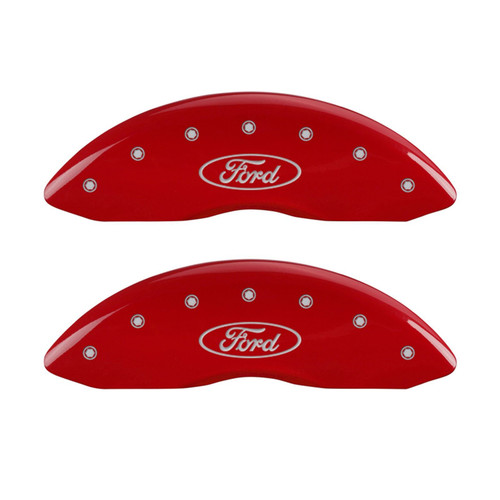 MGP Caliper Covers 10239SFRDRD Red Powder Coat Finish Front & Rear Caliper Cover, Set of 4 (Oval logo/Ford Silver Characters, Engraved)