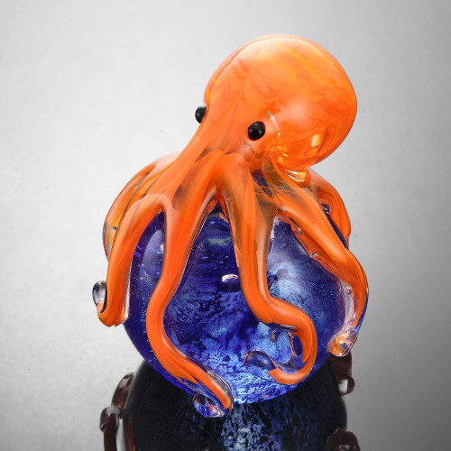 SPI Home Art Glass Orange Octopus Paperweight 76030