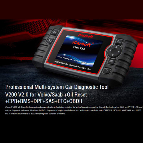 iCarsoft Auto Diagnostic Scanner V200 V2.0 for VOLVO/SAAB with ABS Airbag Scan,Oil Service Reset EPB BMS BLD INJ ect