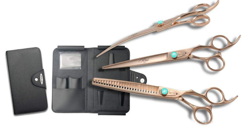 Kenchii Rose Gold Deluxe Grooming Shears Great Grooming Shears for All Breeds (8.0" 3 Piece Set)