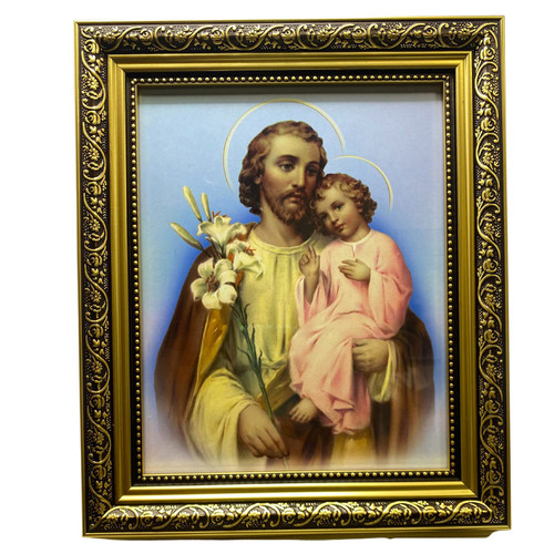 Gerffert Collection Saint Joseph w/ Child Catholic Framed Portrait Print 13"