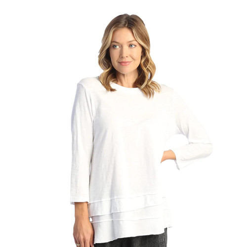 Jess & Jane Mineral Washed 100% Cotton Slub Layered Tunic White - 2X