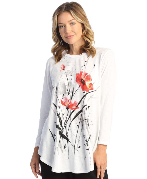 Jess & Jane Mineral Wash 100% Cotton Slub 3/4 Sleeve Tunic Top Poppy Song Large