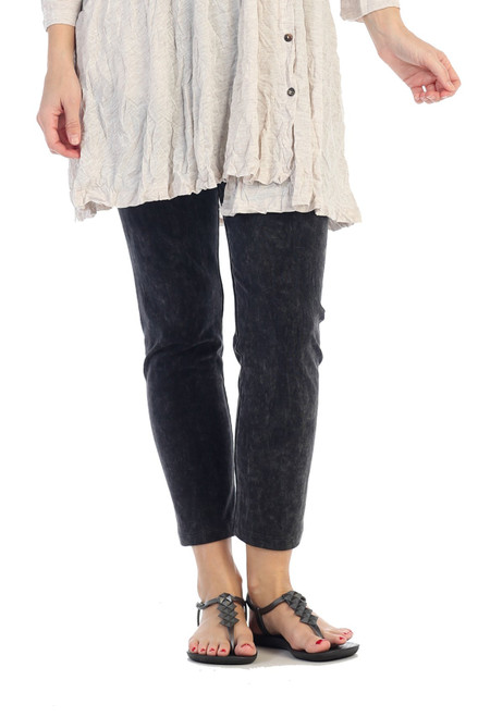 Jess & Jane Mineral Washed Cotton Spandex Legging Pant M31-Ankle Black Large
