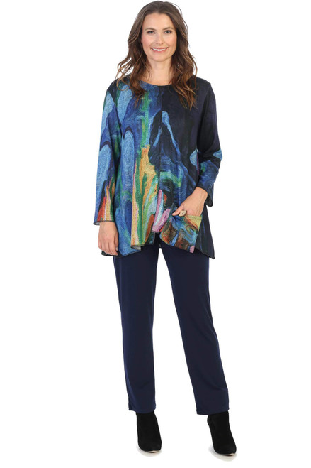 Jess & Jane French Brushed Knit Tunic Top with Patch Pocket & Button Layla 1X