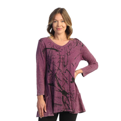 Jess & Jane Mineral Washed Cotton Side Patch Pocket Tunic M50-1362 Plum Medium