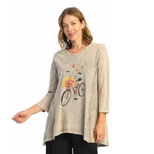 Jess & Jane Print Wavy Contrast Mineral Washed Tunic Romantique Beige Large