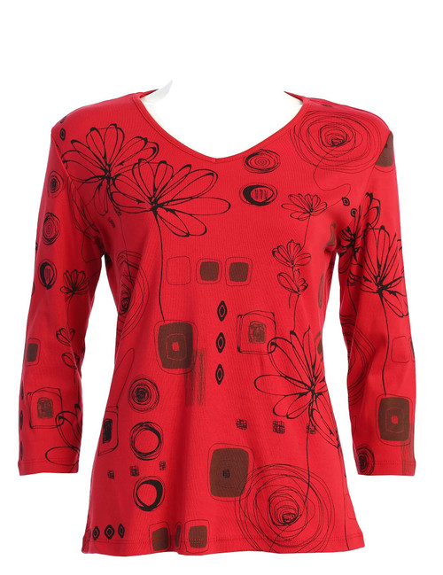 Jess & Jane Mia Cotton Tee Shirt Top 15-1627 Oatmeal RED 1X