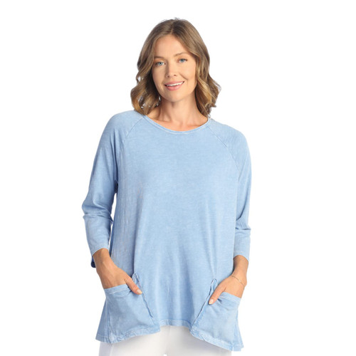 Jess & Jane 100% Cotton Slub Patch Pockets Tunic Top Cornflower XL