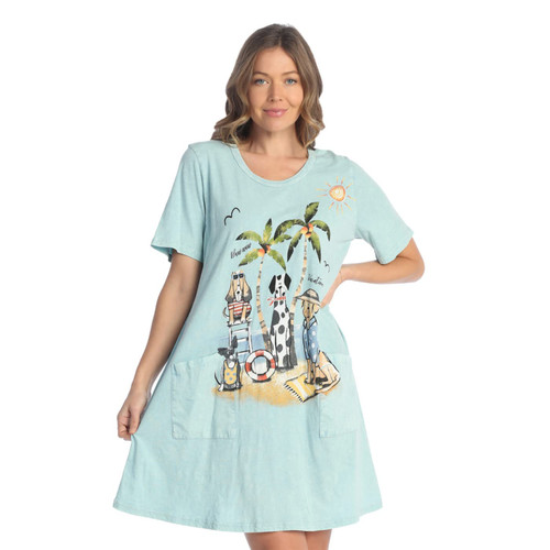 Jess & Jane Mineral Washed 100% Cotton Slub Dress With Linen Pockets Aloha Mint 1X