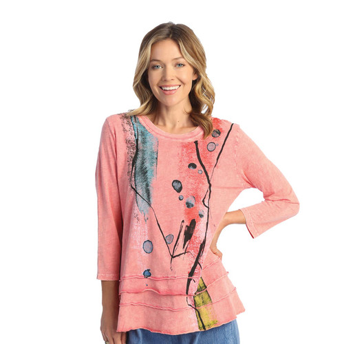 Jess & Jane Mineral Washed 100% Cotton Slub Layered Tunic Tango 3X