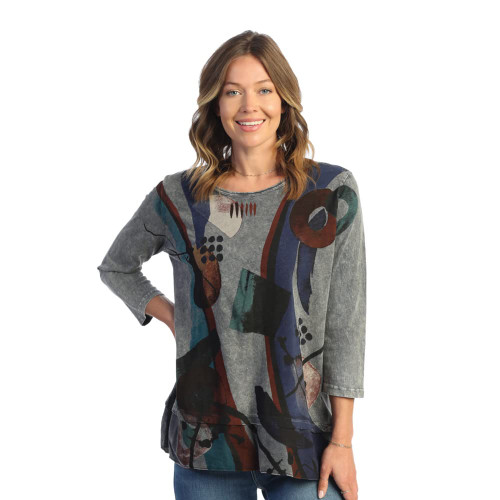 Jess & Jane Mineral 100% Cotton Slub Tunic Top Contrast Spotty Gray 3X