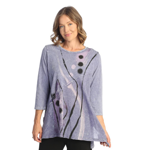 Jess & Jane 100% Cotton Patch Pocket Tunic w/ Asymmetric Contrast Tik Tak