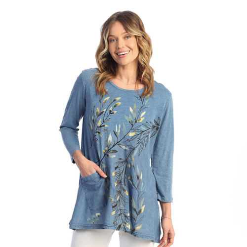 Jess & Jane 100% Cotton Patch Pocket Tunic w/ Contrast Whisper Marine Blue Medium