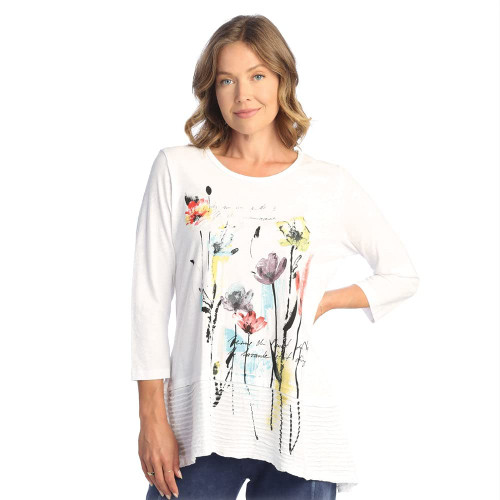 Jess & Jane 100% Cotton Slub Asymmetric Tunic with Contrast Sierra White Medium
