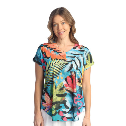 Jess & Jane V-Neck Dolman Cap-Sleeve Top 60-1842 Paradise 1X