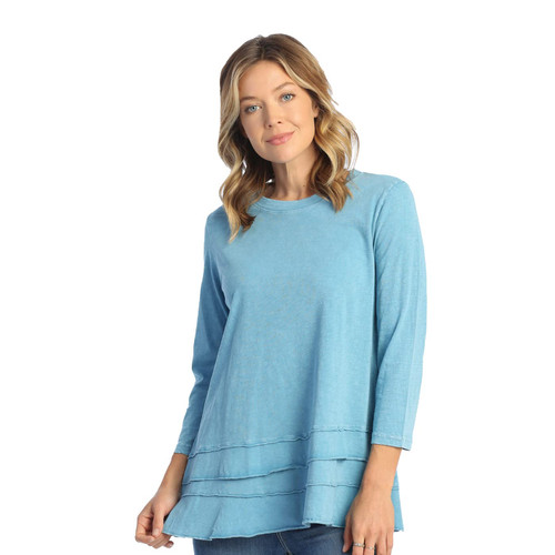 Jess & Jane Floral Print Layered Tunic Top | Medium, Caribbean Blue