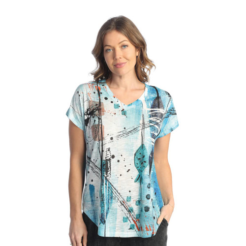 Jess & Jane Pop Art Dolman Cap Sleeve Top - 60-1512 | 1X, Porto