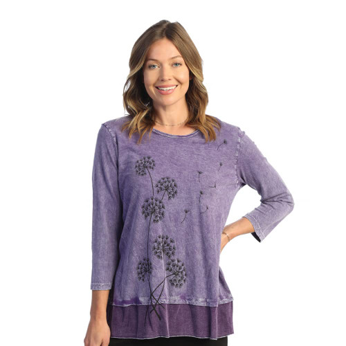Jess & Jane Women's Playtime Mineral Washed Cotton Georgette Contrast Tunic Top (1X, Gone w/ the Wind Purple)