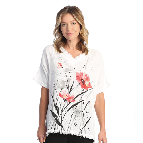 Jess & Jane Mineral Washed Gauze Top M92 Poppy Song White