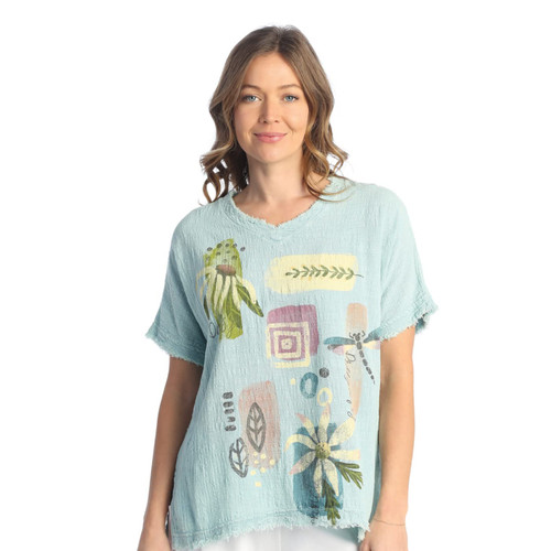 Jess & Jane Mineral Washed Gauze Top M92 (1X, Verano Mint)