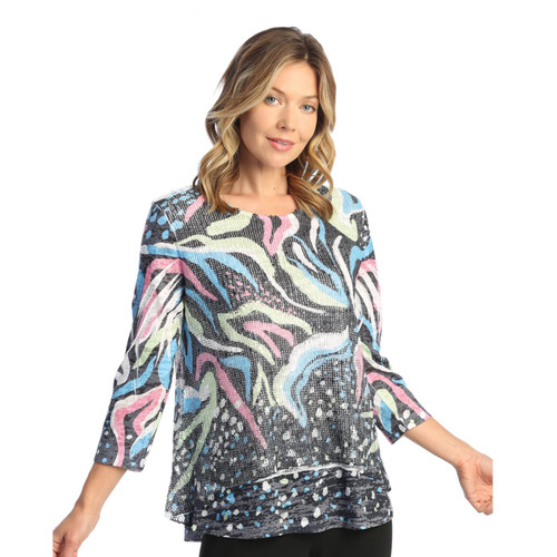 Jess & Jane Women's Windmill Boucle Mesh Tunic Top with Burn-Out Lining