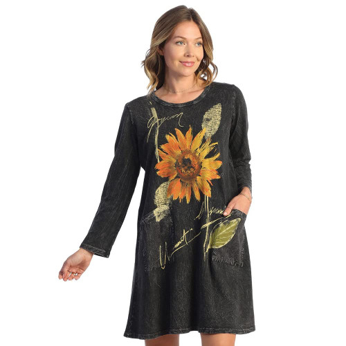 Jess & Jane Mineral Washed Dress w/Patch Pockets M86 (2X, Sunflower Black)