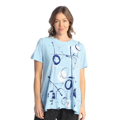 Jess & Jane Print Layered Short Sleeve Top M82 (2X, Balboa Ice Blue)