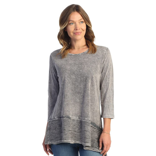 Jess & Jane Women's Free Fly Mineral Washed Cotton Wavy Contrast Asymmetric Tunic Top - Medium, Midnight