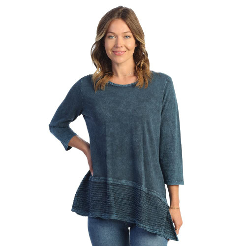Jess & Jane Women's Free Fly Mineral Washed Cotton Wavy Contrast Asymmetric Tunic Top (Large, Sapphire Blue)