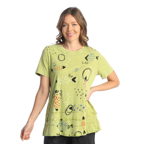 Jess & Jane Print Layered Short Sleeve Top M82 (Small, Bahamas Cactus)