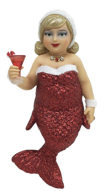 December Diamonds Miss Jolly Mermaid with Cocktail Christmas Ornament, 5555055