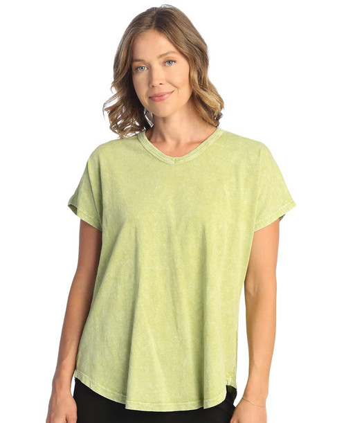 Jess & Jane V Neckline Short Sleeve Top M91 (X-Large, Cactus Solid)