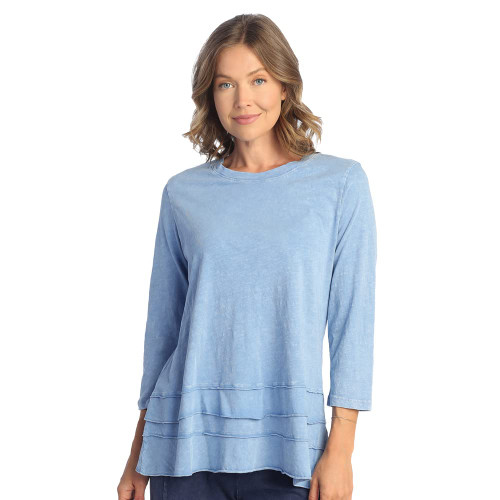 Jess & Jane Floral Print Layered Tunic Top - 1X, Cornflower Blue
