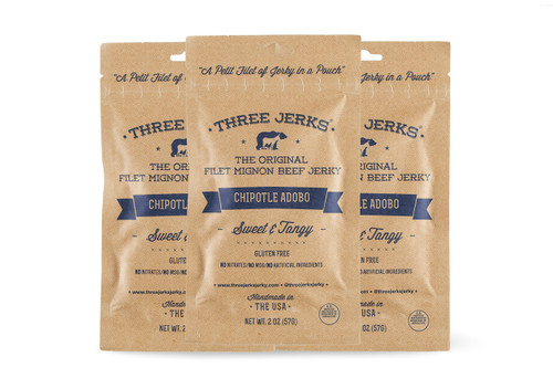 Three Jerks Gluten Free High Protein Filet Mignon Beef Jerky | Chipotle Adobo (Pack of 3)