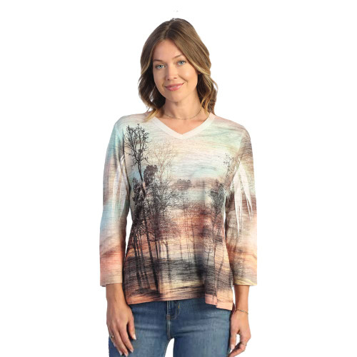 Jess & Jane Burnout Hi-Low Tunic Top AJ3 (1X, Sunset)