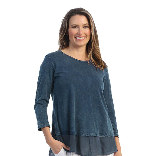 Jess & Jane Women's Playtime Mineral Washed Cotton Georgette Contrast Tunic Top - Small, Solid Sapphire Blue