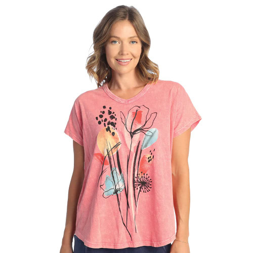 Jess & Jane V Neckline Short Sleeve Top M91 (3X, Camelia Coral)