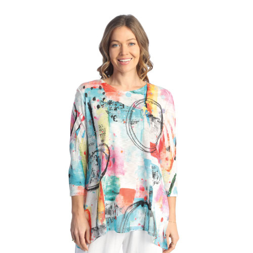 Jess & Jane Women's Sonata Tunic Top with Chiffon Hem, Miami