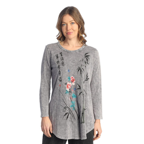 Jess & Jane Women's Mineral Washed Cotton 3/4 Sleeve Tunic Top - Medium, Harmony Midnight Grey