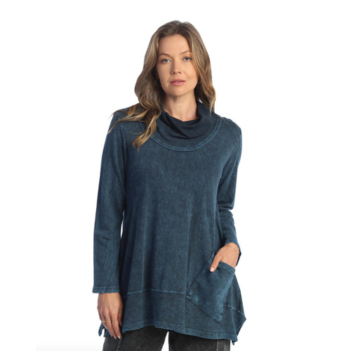Jess & Jane Abstract Print Mineral Washed Jersey Knit Tunic M74 (Large, Solid Sapphire Blue)