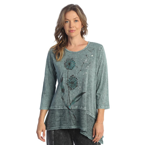 Jess & Jane Women's Free Fly Mineral Washed Cotton Wavy Contrast Asymmetric Tunic Top - Large, Dandy Teal